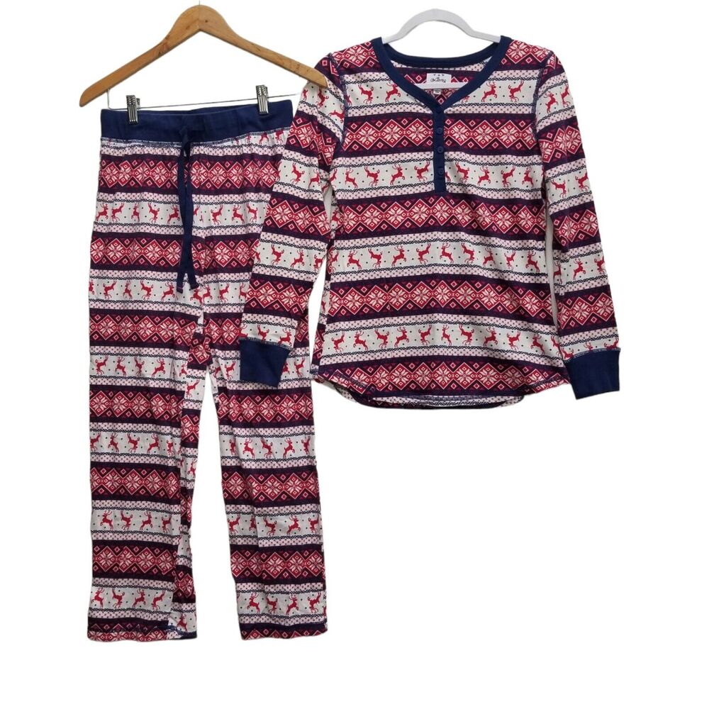 LANZ of Salzburg Pajama Set Fair Isle Nordic Reindeer Christmas Cotton Knit S